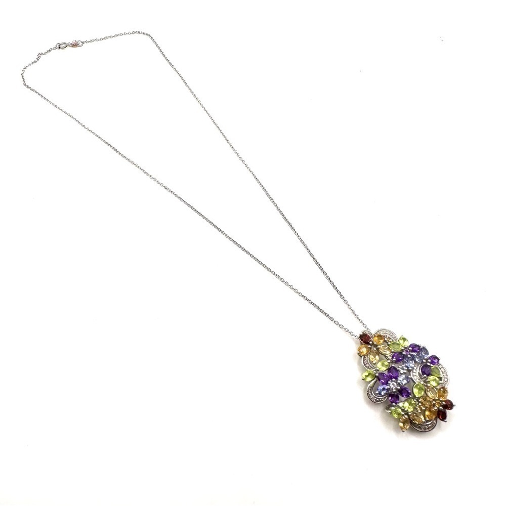 Multi Gemstone Sterling Silver Necklace Citrine Amethyst Peridot Garnet | N046 - Picture 7 of 7